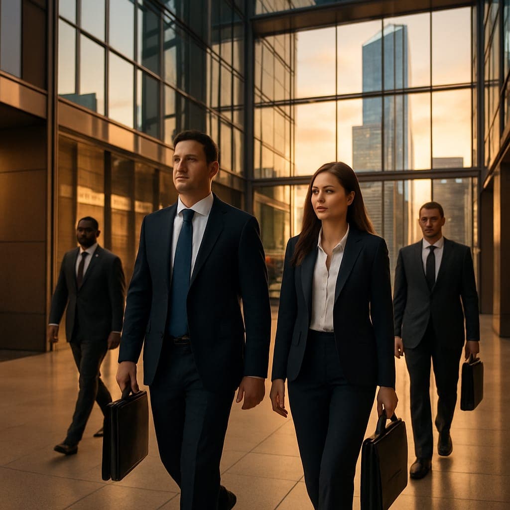 Commercial real estate career professionals in modern office building