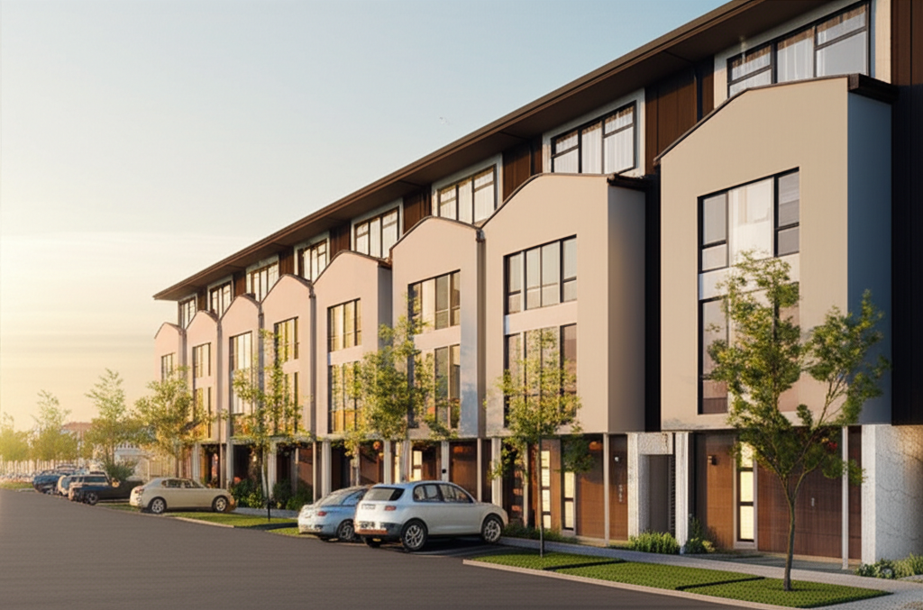 Modern townhome development with for-sale residential units